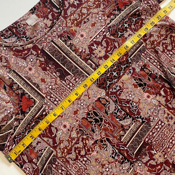 Chico's Hardware Detail Tunic Womens Large Burgundy Baroque Patchwork Flowy Top - Picture 7 of 8